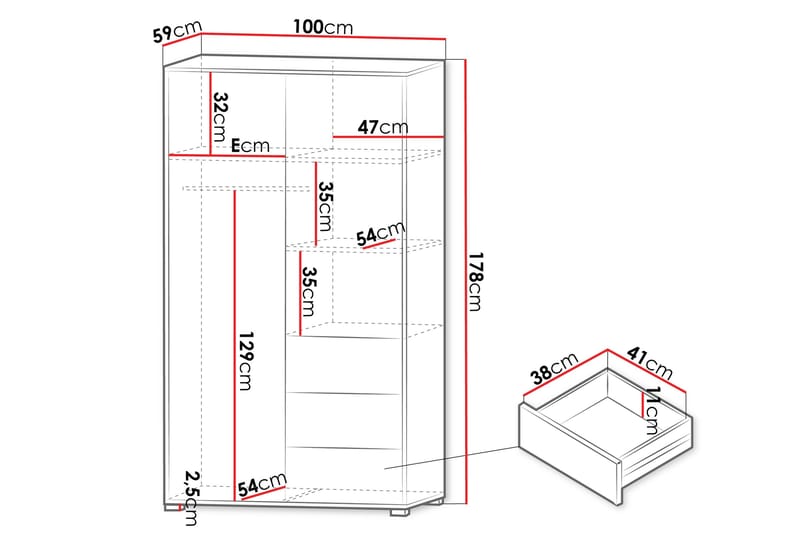 Agawal Garderob med Spegel 100x178 cm - Vit - Products - Förvaring - Garderober & garderobssystem