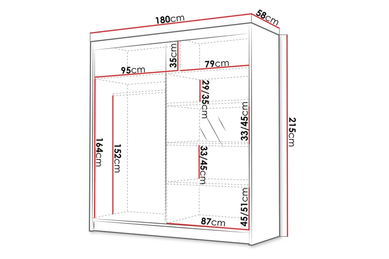 Chavez Garderob med Spegel 180x215 cm - Svart/Vit - Products - Förvaring - Garderober & garderobssystem