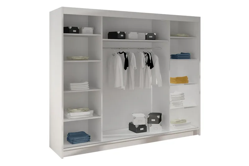 Cyria Garderob med rymlig Förvaring och Skjutdörrar med Spegel 200x215 cm - Beige - Products - Förvaring - Garderober & garderobssystem
