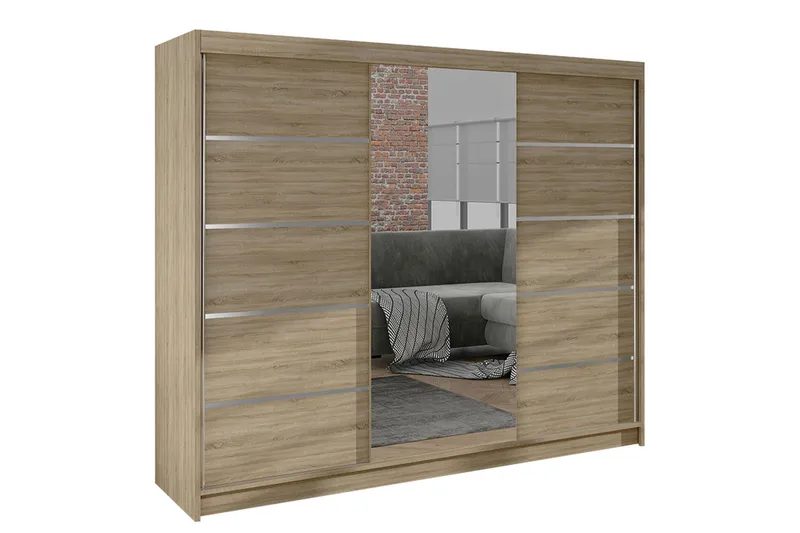 Cyria Garderob med rymlig Förvaring och Skjutdörrar med Spegel 200x215 cm - Beige - Products - Förvaring - Garderober & garderobssystem