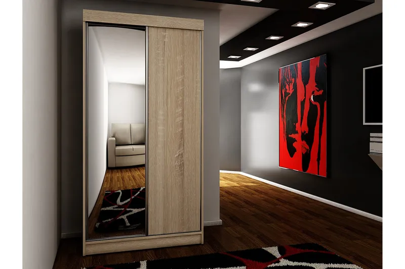 Dunkra Garderob med Spegel LED-belysning Blå 100 cm - Sonomaek - Products - Förvaring - Garderober & garderobssystem