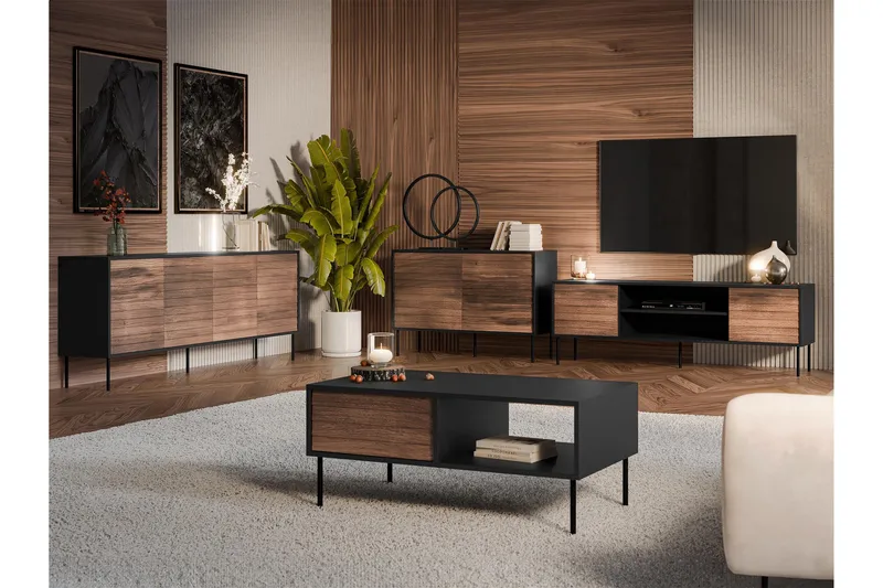 Belonger Möbelset För Vardagsrum - Svart/Valnöt - Products - Förvaring - Förvaringsmöbler - Möbelset för vardagsrum