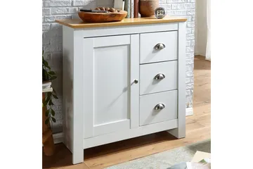 Byrå Wohnling med 3 lådor 2 dörrar tvåfärgad vit ek lantlig stil - Products - Förvaring - Förvaringsmöbler - Byrå - Hallbyrå