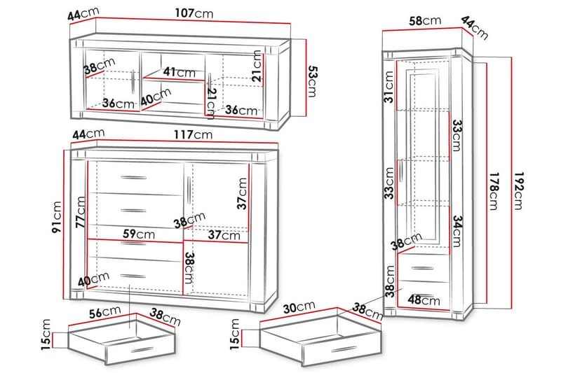 Dallas Vardagsrumsset - Ek - Products - Förvaring - Förvaringsmöbler - Möbelset för vardagsrum
