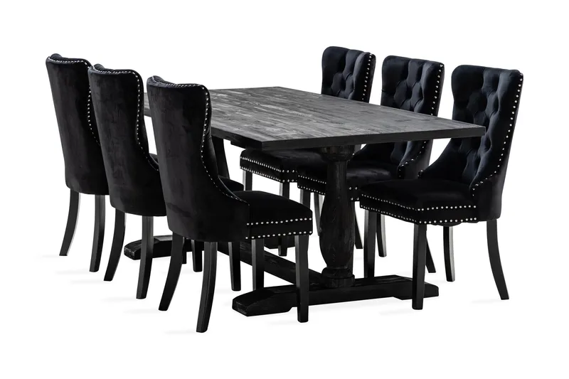 Dijon Matgrupp 200 cm inkl 6 Bergviken Stolar Sammet, Brun / Svart / Sammet