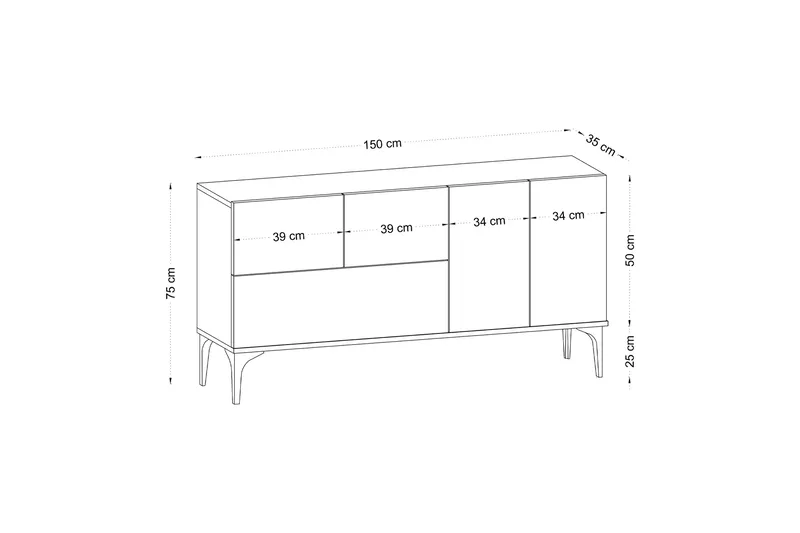 Glise Konsollbord 150 cm - Svart/Vit - Products - Förvaring - Förvaringsmöbler - Sideboard & skänk