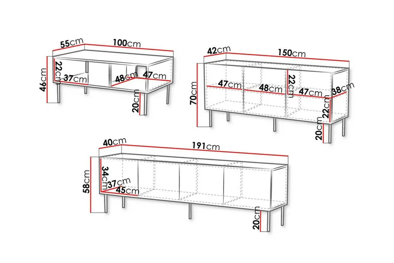 Juniskär Möbelset Vardagsrum med Tv bänk - Skänk & Soffbord - Brun / Trä / Valnöt - Products - Förvaring - Förvaringsmöbler - Möbelset för vardagsrum