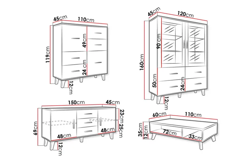 Kardos Vardagsrumsset - Natur/Svart - Products - Förvaring - Förvaringsmöbler - Möbelset för vardagsrum