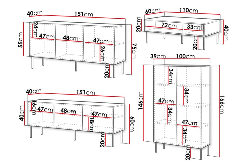 Laholm Möbelset För Vardagsrum - Svart - Products - Förvaring - Förvaringsmöbler - Möbelset för vardagsrum
