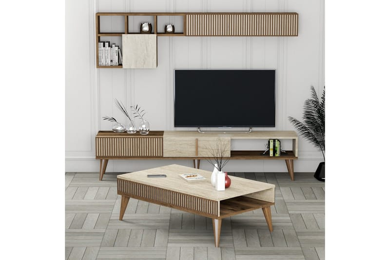 Lissione Möbelset För Vardagsrum - Valnöt/Beige - Products - Förvaring - Förvaringsmöbler - Möbelset för vardagsrum
