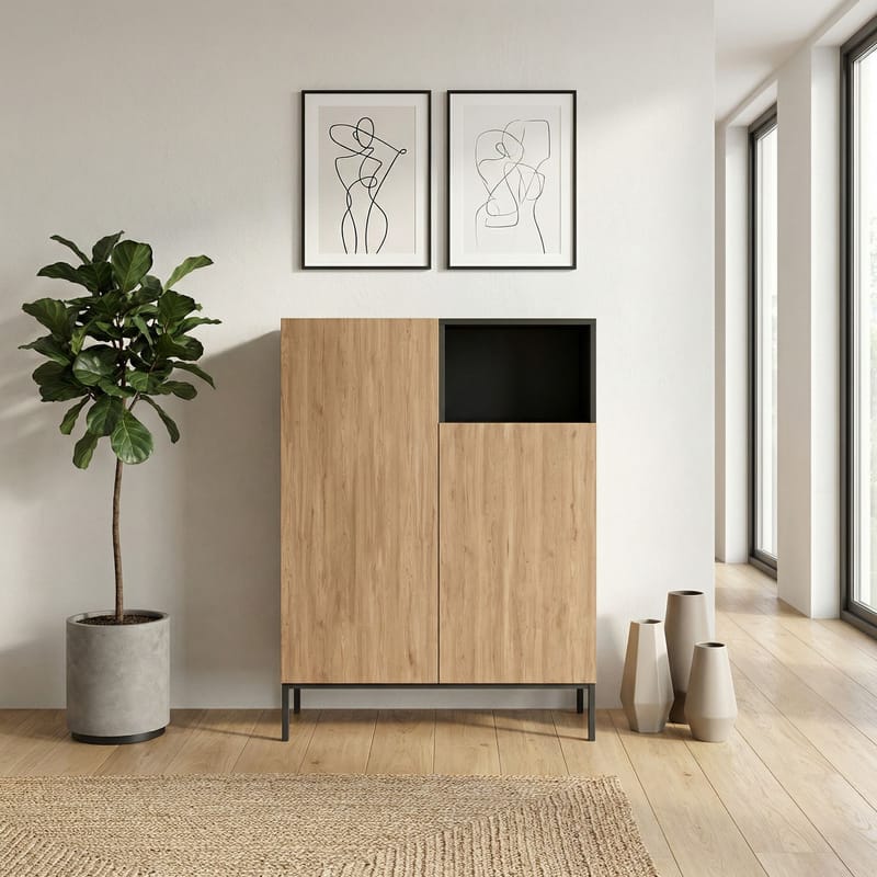 Morlen Sideboard 90x120x41,8 cm - Natural Oak, Wood Black, Sandstone - Products - Förvaring - Förvaringsmöbler - Sideboard & skänk