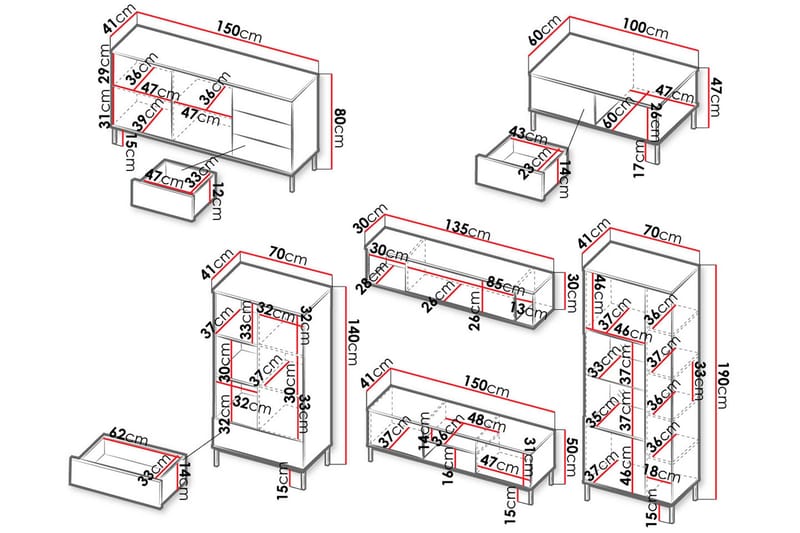 Querty Vardagsrumsset LED-belysning 7 Delar Vit LED - Natur - Products - Förvaring - Förvaringsmöbler - Möbelset för vardagsrum