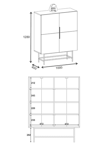 Truvia Sideboard 100x128x40 cm - antracit svart - Products - Förvaring - Förvaringsmöbler - Sideboard & skänk