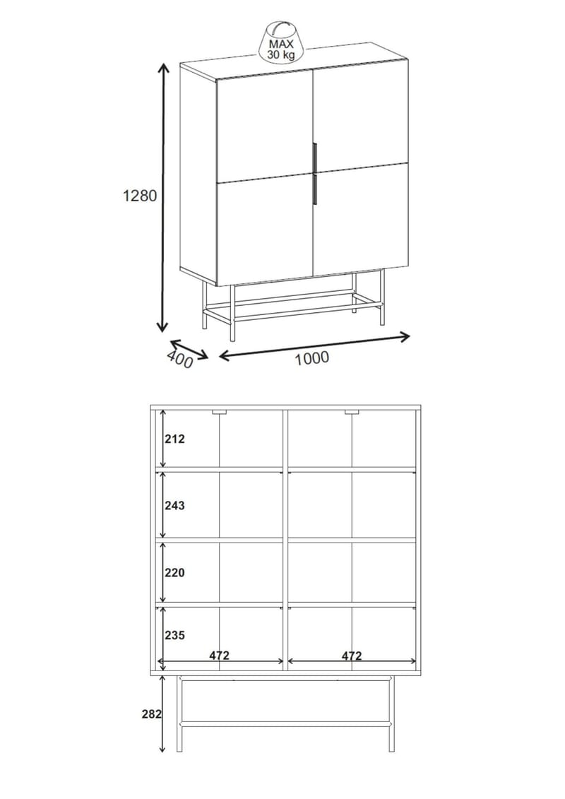 Truvia Sideboard 100x128x40 cm - naturlig ek svart - Products - Förvaring - Förvaringsmöbler - Sideboard & skänk