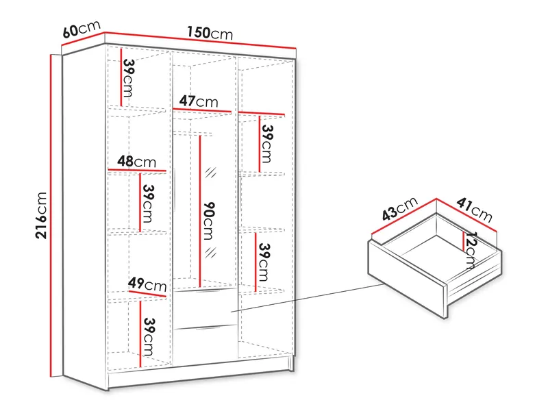Herrljunga Garderob med Spegel 150x215 cm med lådor - Brun/Guld/Spegel - Products - Förvaring - Garderober & garderobssystem
