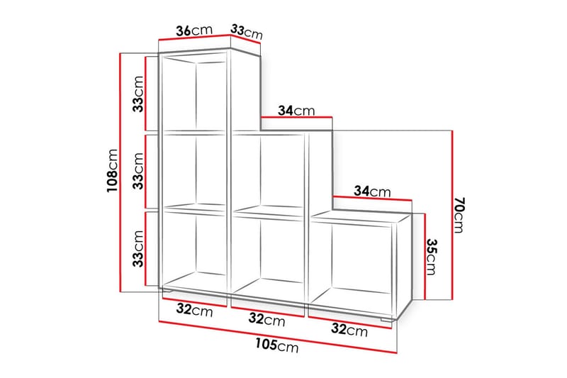 Trio Hylla 105x33x108 cm - Grå/Vit - Products - Förvaring - Hylla - Bokhylla