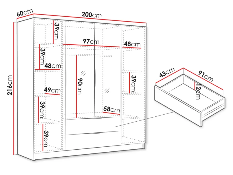 Kelros Garderob med Spegel 200x216 cm - Vit - Products - Förvaring - Garderober & garderobssystem
