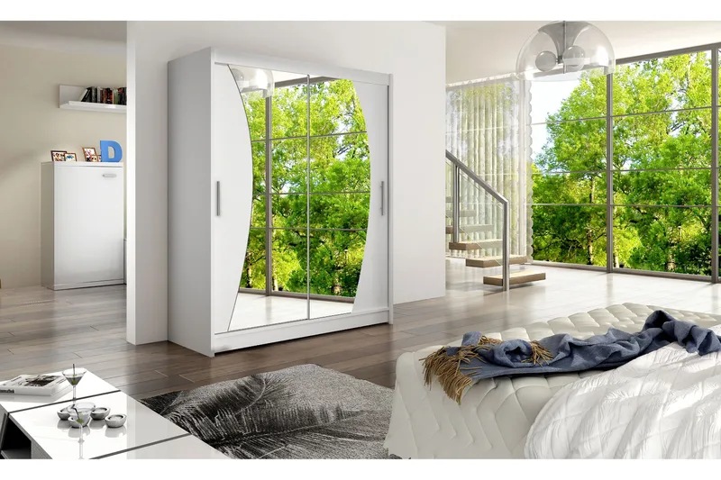 Leila Garderob 150 cm Skjutdörrar Böjd Spegel - Vit - Products - Förvaring - Garderober & garderobssystem