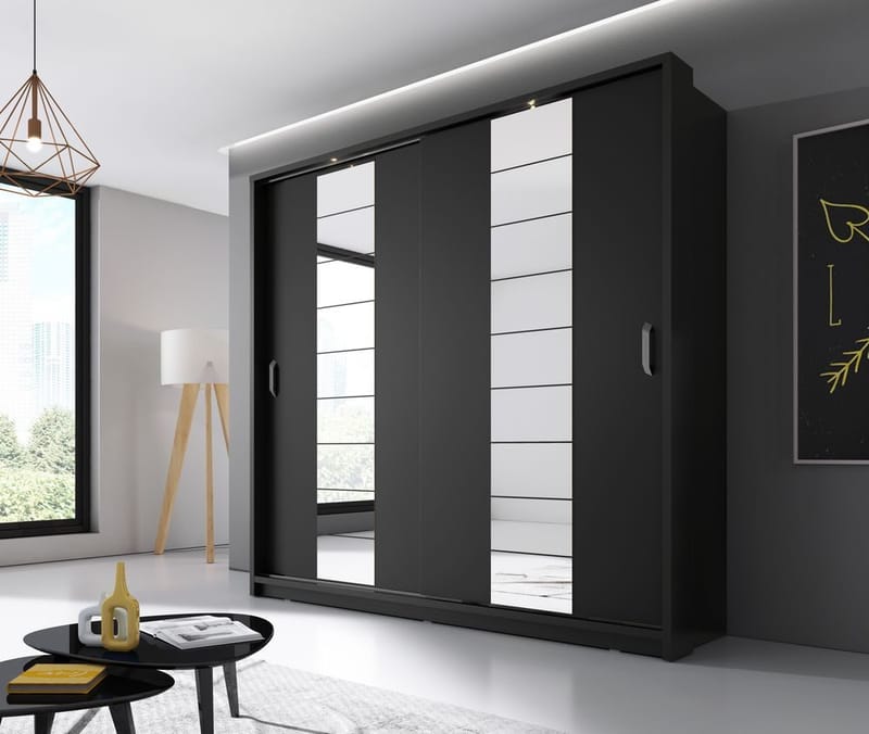 Mervyn garderob B220 cm - Svart / Spegel - Svart - Products - Förvaring - Garderober & garderobssystem