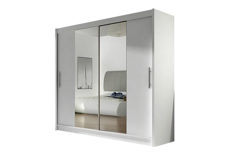 Prag Garderob Skjutdörrar Smal Spegel, Vit/Spegel