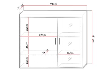 Samba Vitrinskåp 90x35x111 cm White High gloss - Products - Förvaring - Skåp - Vitrinskåp