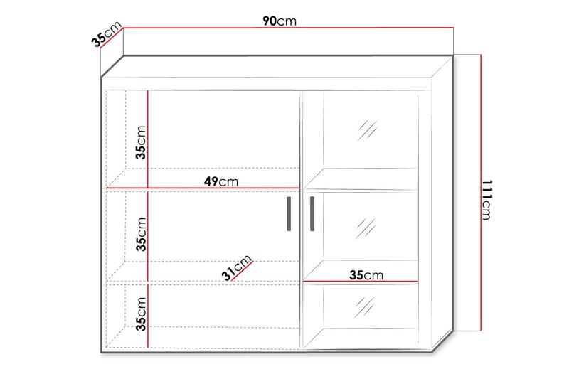 Samba Vitrinskåp 90x35x111 cm White High gloss - Products - Förvaring - Skåp - Vitrinskåp
