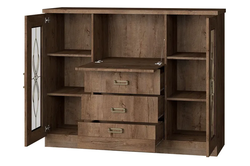 Tadeusz Lågt Vitrinskåp 44 cm djup 140 cm bred 110 cm hög Trä - Brun - Products - Förvaring - Skåp - Vitrinskåp