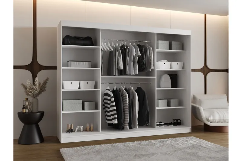 Tallmo Garderob m. Spegel 250x200 cm - Vit/Grå - Products - Förvaring - Garderober & garderobssystem