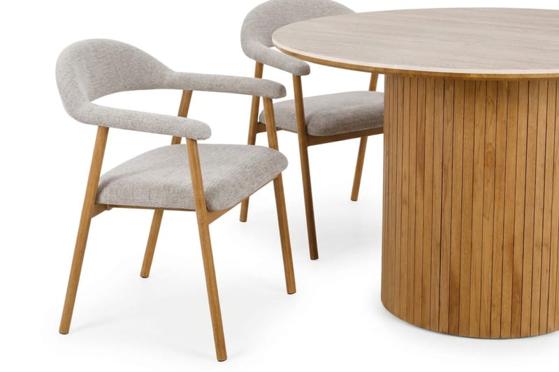 Arvo Matgrupp runt 120 cm Travertinlook med 4 Ronja Matstolar - Ek - Products - Möbler - Bord & matgrupp - Matgrupp
