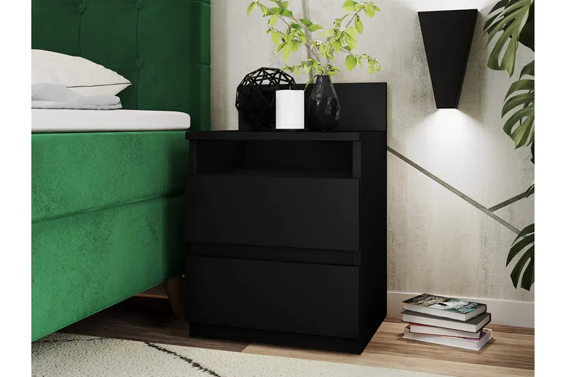 Basildon Sängbord 40 cm med Förvaring 2 Lådor + Hylla - Svart - Products - Möbler - Bord & matgrupp - Avlastningsbord & sidobord - Sängbord & nattduksbord