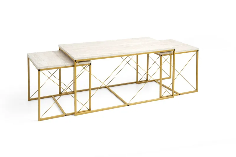 Defneia Soffbord 100 cm, Guld/Marmor