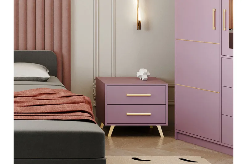 Escaldes Sängbord 54 cm - Matt Lila/Guld - Products - Möbler - Bord & matgrupp - Avlastningsbord & sidobord - Sängbord & nattduksbord