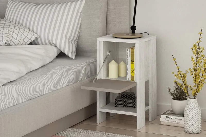 Homitis Sängbord 30 cm med Förvaring Hylla + Lucka - Vit/Trä - Products - Möbler - Bord & matgrupp - Avlastningsbord & sidobord - Sängbord & nattduksbord