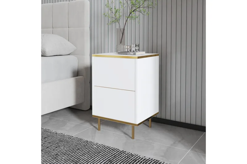 Imaj Sängbord 40 cm - Vit/Guld - Products - Möbler - Bord & matgrupp - Avlastningsbord & sidobord - Sängbord & nattduksbord