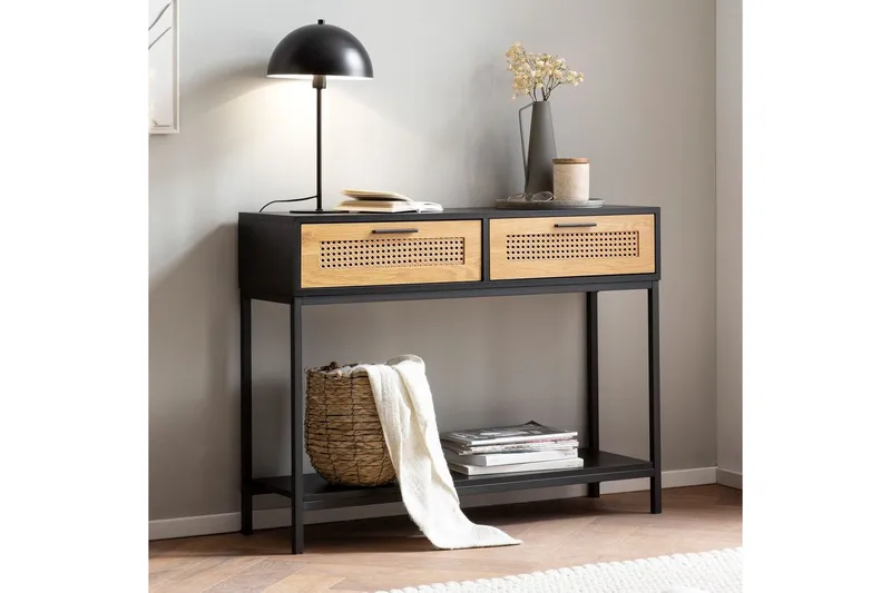 Konsolbord Wohnling Massivt trä 100 cm 2 lådor industrihus stil med Wienerkorg - Products - Möbler - Bord & matgrupp - Avlastningsbord & sidobord - Konsolbord & hallbord