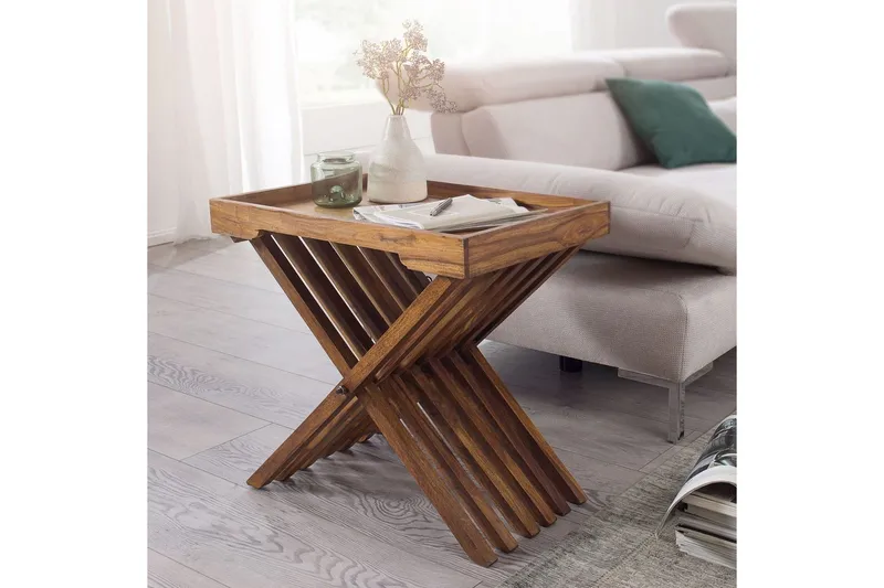 Sido bord Wohnling Rustik massivt trä hopfällbar korsbensdesign lantligt - Products - Möbler - Bord & matgrupp - Avlastningsbord & sidobord - Brickbord & småbord