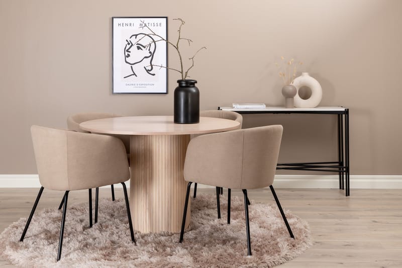 Bianca Matgrupp 110 cm Rund med 4 Berit stolar - Beige - Products - Möbler - Bord & matgrupp - Matgrupp