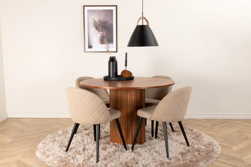 Bianca Matgrupp 110 cm Rund med 4 Velvet stolar - Beige - Products - Möbler - Bord & matgrupp - Matgrupp