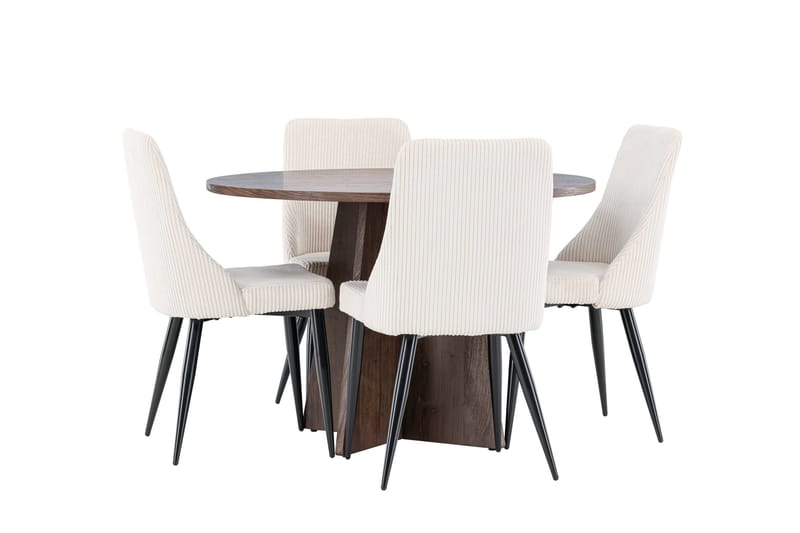 Bootcut Matgrupp 110 cm Rund med 4 Leone stolar - Mocca/Beige - Products - Möbler - Bord & matgrupp - Matgrupp