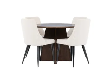 Bootcut Matgrupp 110 cm Rund med 4 Leone stolar - Mocca/Beige - Products - Möbler - Bord & matgrupp - Matgrupp