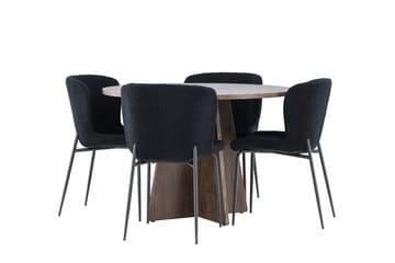 Bootcut Matgrupp 110 cm Rund med 4 Modesto stolar - Mocca/Svart - Products - Möbler - Bord & matgrupp - Matgrupp