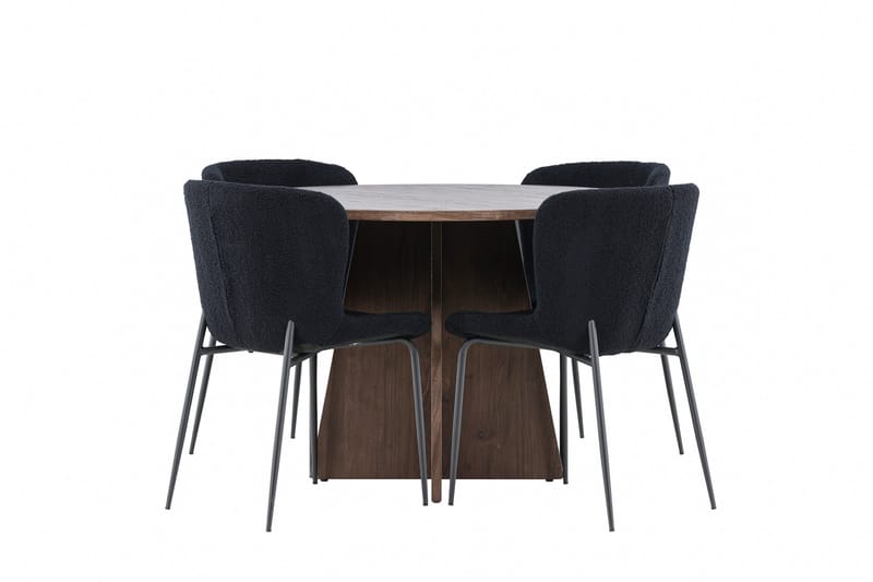 Bootcut Matgrupp 110 cm Rund med 4 Modesto stolar - Mocca/Svart - Products - Möbler - Bord & matgrupp - Matgrupp
