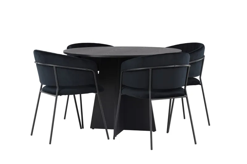 Bootcut Matgrupp 110 cm Rund med 4 Selma Stolar - Svart - Products - Möbler - Bord & matgrupp - Matgrupp