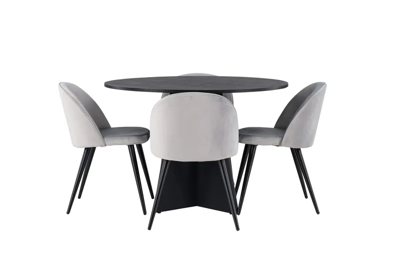 Bootcut Matgrupp 110 cm Rund med 4 Velvet stolar, Svart