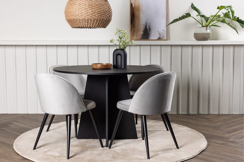 Bootcut Matgrupp 110 cm Rund med 4 Velvet stolar - Svart - Products - Möbler - Bord & matgrupp - Matgrupp