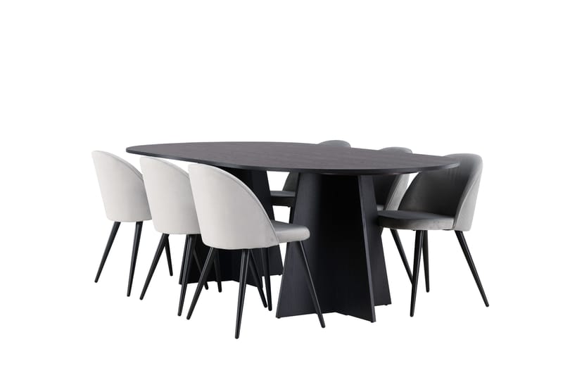 Bootcut Matgrupp 230 cm Rektangulär med 6 Velvet stolar - Svart - Products - Möbler - Bord & matgrupp - Matgrupp