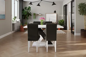 Cesi Matgrupp 140 cm med 4 Viktor Stol - Vit/Svart/Svart PU - Products - Möbler - Bord & matgrupp - Matgrupp