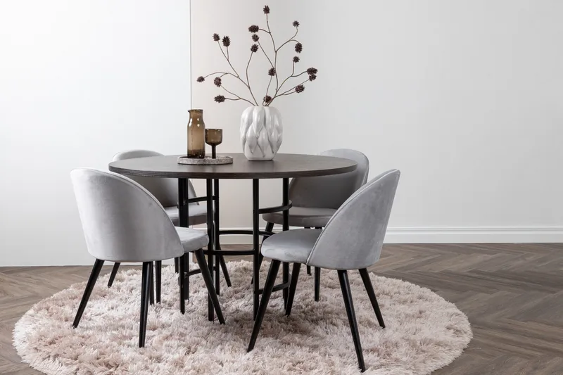 Copenhagen Matgrupp 115 cm Rund med 4 Velvet stolar - Grå - Products - Möbler - Bord & matgrupp - Matgrupp