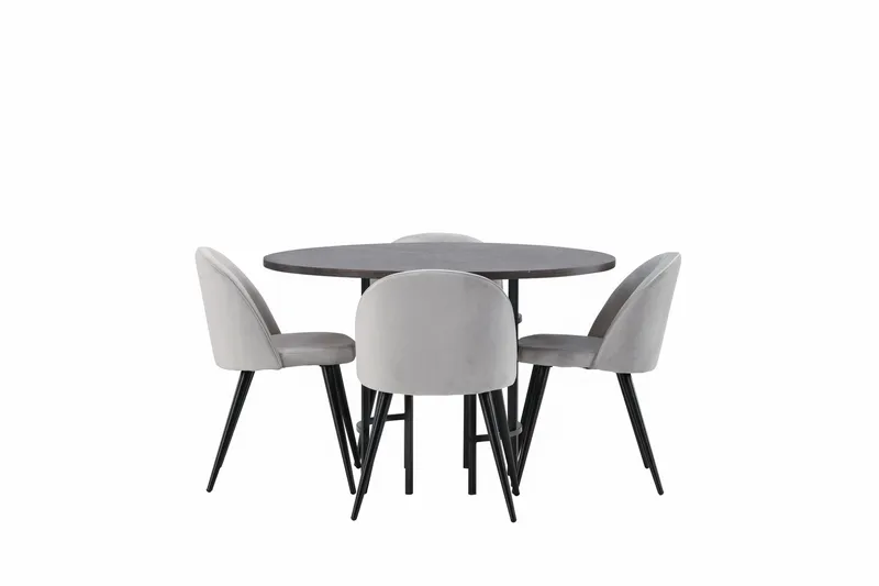 Copenhagen Matgrupp 115 cm Rund med 4 Velvet stolar, Grå