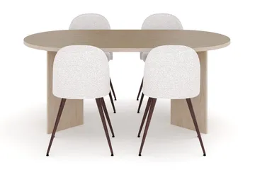 Dano Matbord 180 cm  med 4 Nibe Plus Matstolar - Travertin / Vit - Products - Möbler - Bord & matgrupp - Matgrupp